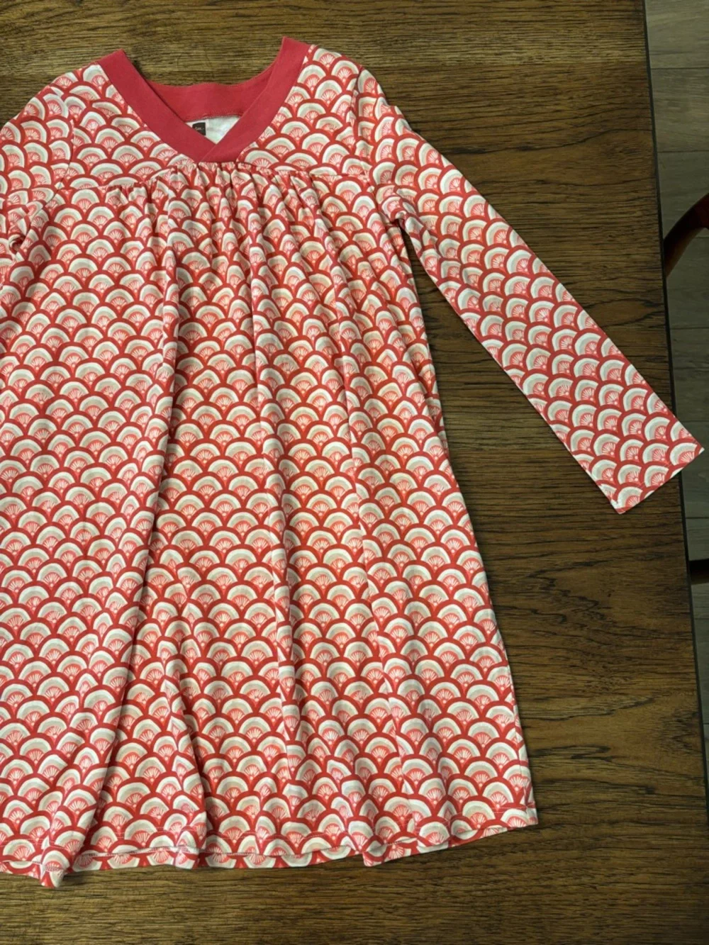 Tea Collection Nami Trapeze Dress Coral White Scallop Wave Girls 12 Cotton